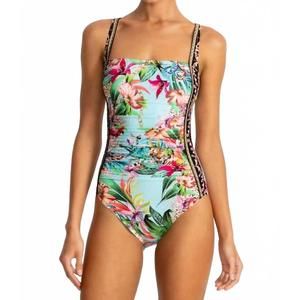 NEW JOHNNY WAS marilyn ruched one piece in miller tigre scarf print